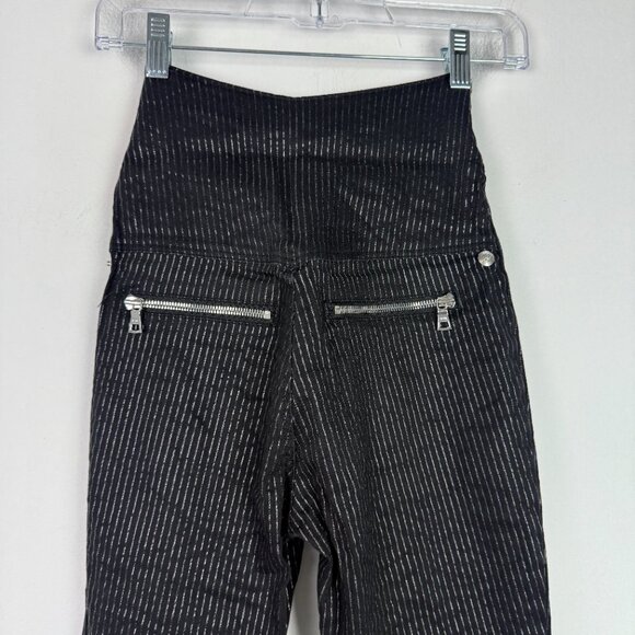 RtA Diavolina Metallic Pinstripe Pants Foldover Ankle Revolve Black Size 24 EUC - Picture 15 of 16